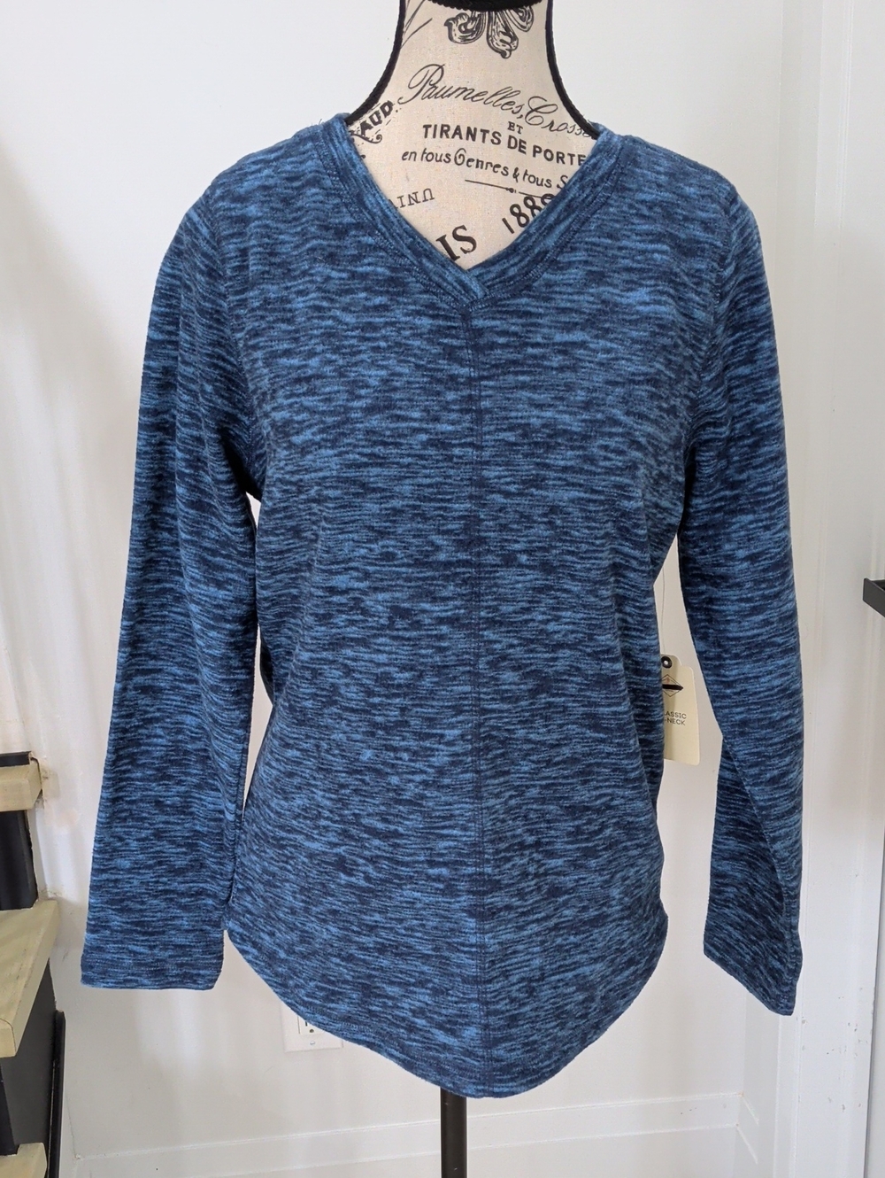 ST. JOHN'S BAY | Women's Blue Textured Pattern Fleece V-Neck Sweater